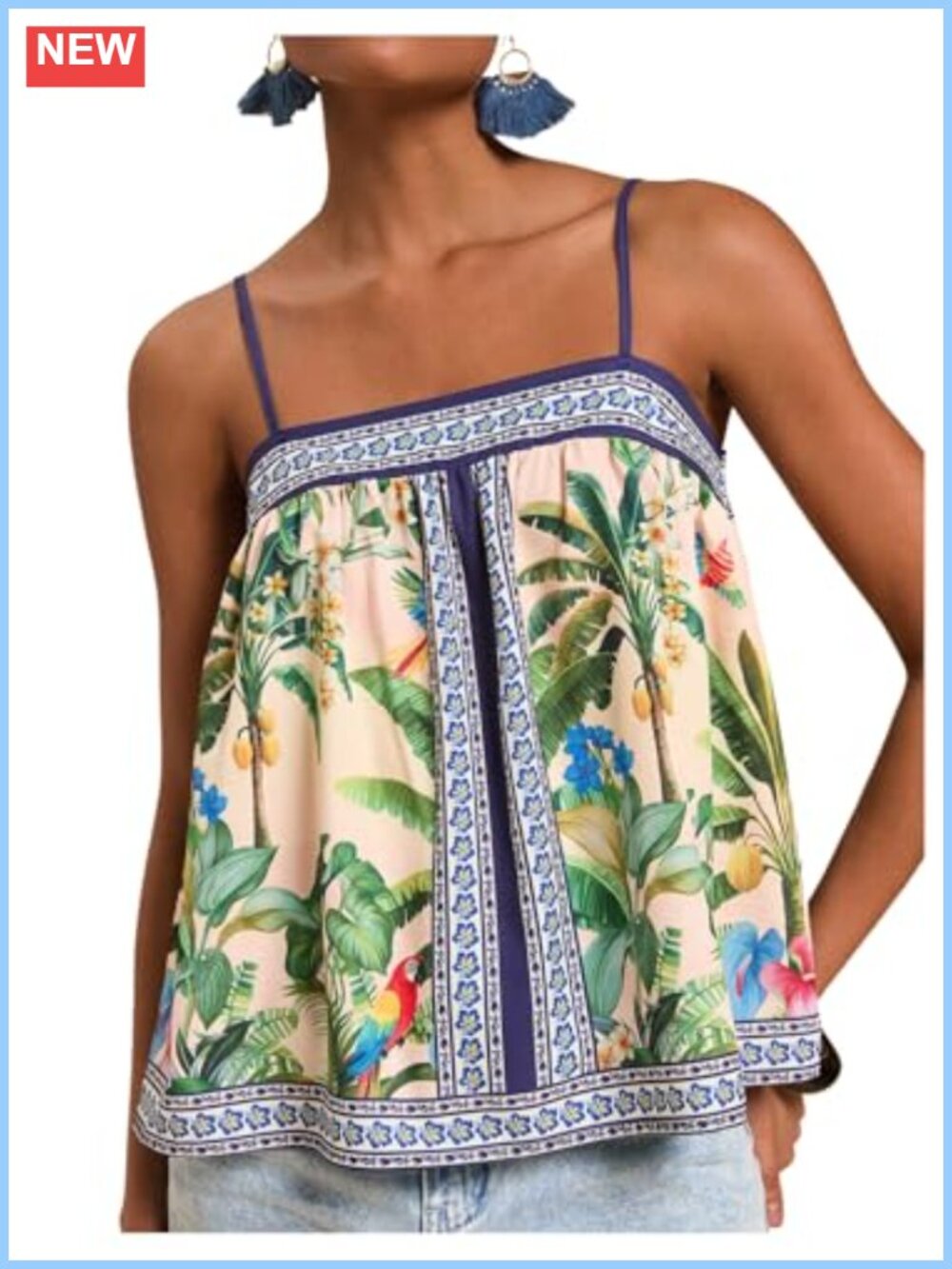 Women's Tropical Floral Print Cami Tank Top, Summer Boho